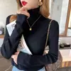 Suéter de gola alta feminino outono inverno novo estilo gola solta estiloso peça para usar por baixo base de tricô camisa top preto