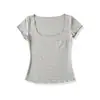 Camiseta Feminina Lyocell Tencel Semitransparente Manga Curta Verão 2026 Desejo Puro Menina Picante Tamanho Grande Gola U Bolso Modelagem Justa