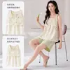 Conjunto de Pijama Feminino de Verão Novo Estilo Sem Mangas com Top e Shorts com Sutiã Embutido 100% Algodão Roupa de Casa Conjunto de Duas Peças Pode Ser Usado ao Ar Livre Frete Grátis