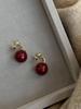 Pendientes Elegantes de Bola Roja de Año Nuevo Fang Tangjia 2024 Pendientes de Otoño e Invierno Pendientes Avanzados Adecuados para el Invierno