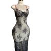 Pijamas Sexys Europeos y Americanos Transfronterizos Nuevos, Falda Larga Sexy de Encaje Transparente, Set de Camisón Ajustado con Tirantes Bordados