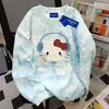 Moletom Redondo Fofo Americano Vibe Hello Kitty Preguiçoso para Mulheres Outono e Inverno 2025 Tie-Dye Rosa Par Top