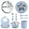 Plato de Cena de Acero Inoxidable 304 Más Vendido Transfronterizo con Ventosa de Silicona, Plato Dividido, Antideslizante, Aislante Térmico para Alimentación Infantil