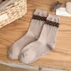 Meias femininas Melard, estilo outono e inverno, meias franzidas estilo coreano com laço, estampa de bolinhas de desenho animado, acabamento em renda, comprimento até a panturrilha, meias femininas sem costura