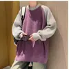 Tricô Solto Gola Redonda Masculino Outono Inverno Marca Tendência Estilo Japonês Estilo Preguiçoso Retrô Tricô Costura Cor Contrastante Tricô para Casal