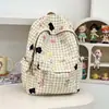 Mochila Xadrez Estilo Japonês Ins 2025, Grande Capacidade, Estampa Fresca e Fofa, Mochila para Estudante e Comutador