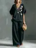 2026 Novo Estilo Transfronteiriço Amazon Conjunto Feminino de 2 Peças Tamanho Plus Algodão Linho Conjunto Casual Calça Longa Solta de Cintura Alta