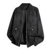 Jaqueta de Voo Jaqueta de Motociclista Masculina Outono e Inverno Senso de Alto Padrão Estilo Coreano Roupa Top Estilo Americano Retrô Jaqueta de Fleece de Couro de Veado