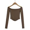 FS411-24 início da primavera novo estilo europeu e americano INS blogger estilo ombro a ombro confortável manga comprida assentamento top T-shirt