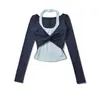 Bt923-25 Nuevo Estilo de Verano Estilo Europeo y Americano Sexy Ajustado Combinación de Colores Falso Dos Piezas Casual Top Halter Camiseta