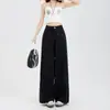 Jeans de Trabajo de Pierna Ancha Negros para Mujer 2026 Nuevo Estilo Primavera/Otoño Petite Adelgazantes de Gama Alta Pantalones Rectos de Pierna Larga hasta el Suelo