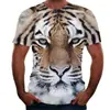 Exportação Transfronteiriça Nova Camiseta 3D Estampa Animal Tigre Manga Curta Masculina Leão Camiseta Casual Novo Cão Lobo Roupas Masculinas