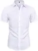 Camisa social masculina casual de manga curta, com botões, elasticidade em quatro direções, sem amassar, para uso transfronteiriço, camisa formal de verão, elástica, não precisa passar