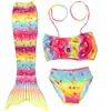 Conjunto de Roupa de Banho Cauda de Sereia Infantil, Lindo Vestido de Princesa Sereia Conjunto de Três Peças para Meninas