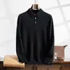 Suéter de Cashmere com Gola Polo Outono/Inverno 2026 para Homens, Pulôver de Lã Liso de Corte Solto para Negócios, Camada Base, Suéter de Tricô Tamanho Grande