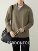 Moletom Pulôver Térmico de Veludo com Zíper Parcial e Forro de Lã Estilo Italiano com Gola Alta Camiseta Casual Masculina Manga Longa Outono e Inverno