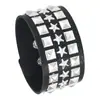 HYP Pulsera de Cuero Punk Hueca con Remaches de Estrella Transfronteriza Europea Joyería Moderna para Hombre Piel de PU