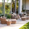 Sofá de Rattan para Lazer ao Ar Livre Pátio Jardim Impermeável Proteção Solar Sol Varanda Externa Conjunto de Sofá de Vime Mesa de Centro