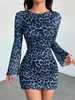 Vestido de Malla con Estampado de Leopardo Elegante Sexy de Manga Larga, Cruzado, para Primavera y Otoño 2025, Amazon Europeo y Americano, Aliexpress