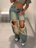 Pantalones vaqueros anchos de lavado retro transfronterizos, jeans rectos casuales de moda sueltos para mujer