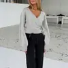 Tienda independiente de eBay: Ropa de mujer para primavera/otoño, estilo europeo y americano, top adelgazante, cárdigan de punto de manga larga a la moda, suéter de punto versátil de color liso con cuello en V