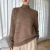 Suéter de Punto de Lana de Cachemira y Seda de Morera para Mujer, Cuello Semi-Alto, Corte Holgado, Sencillo y Versátil para Otoño e Invierno