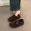 Zapatos Mary Jane Negros con Forro de Felpa, Corte Profundo y Punta Redonda para Mujer, Nuevos Mocasines Retro Cálidos Estilo Birkenstock para Otoño e Invierno