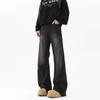 Calça Jeans Rasgada Retro Americana para Homens, Design de Marca Tendência de Outono, Calças Casuais Largas, Calça Bootcut Plissada High Street