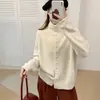 Cardigan de punto de alta gama estilo coreano con cuello alto, nuevo para otoño e invierno, estilo vintage, de un solo botón, suéter holgado estilo perezoso para mujer