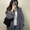 Suéter Cardigan de Veludo de Ovelha Estilo Coreano Estilo Preguiçoso com Capuz de Comprimento Médio para Mulheres Outono e Inverno Espessado Solto Jaqueta de Tricô Externa