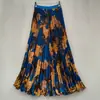 Falda Larga Estampada Vintage de Alta Gama Transfronteriza Europea, Americana y Sudafricana, Estilo Clásico Versátil de Ropa de Trabajo, Falda Larga de Plisado de Línea A de Alta Gama