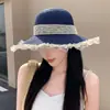 Sombrero de Paja de Ala Ancha con Adorno de Encaje para Mujer Verano Dulce Versátil Sombrero de Sol para Vacaciones en la Playa Sombrero Francés con Protección Solar