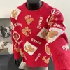 Suéter Festivo de Pareja Rojo de Moda con el Personaje'' para Invierno, Suéter de Punto Cómodo de Alta Gama para Hombre con Mangas Largas
