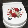 Fun-M551 Rosas Rojas y Blancas Pintadas y Mariposas Volando Adhesivos de Embellecimiento para el Hogar Baño Inodoro Autoadhesivos Venta al por Mayor