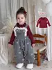 Conjunto de Mono de Invierno para Niña Pequeña de Un Año con Estampado de Moño Pantalones Largos de Lana Ropa Interior Conjunto de Tres Piezas