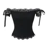Tops Cortos Bordados de Encaje Estilo Chica Caliente Americana de Manga Corta para Mujer Verano 2025 Dulce y Picante de un Hombro Cintura Camiseta Corta