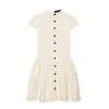 Vestido Curto Moda Feminina 2026 Transfronteiriço Manga Curta Gola Redonda Color Block Botão Renda