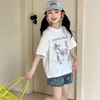 Camiseta de Verão Manga Curta para Meninas Peixe Vermelho 2026 Novo Estilo Combinando Pai e Filho Moda Estilo Coreano Top Infantil