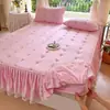 2024 Nueva Falda de Cama Estilo Princesa Pieza Única Colcha Acolchada Engrosada Cubierta Antipolvo Juego de Tres Piezas Cubierta de Falda de Cama con Encaje