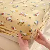 Algodón Lavado Todo Incluido Color Sólido Sábana Bajera Pieza Única Cubierta de Cama Protector de Colchón Funda Antipolvo Sábana Bajera de Cobertura Completa