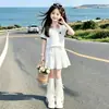 Conjunto Dulce de Moda para Niños Grandes, Estilo Delgado de Verano, Camisa Polo de Manga Corta de Dibujos Animados Dulces, Falda Linda, Conjunto de Dos Piezas