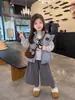 Chaleco Grueso Acolchado de Cuadros para Niña Ropa Exterior Invierno Nuevo Estilo Niños Bebé Niña Cálido Falso Dos Piezas Conjunto de Pantalones de Algodón