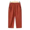Calça Cropped Lavada de Algodão Elástico de Cintura Alta para Mulheres de Meia-Idade e Idosas, Estilo Fino, Nova Calça Casual de Verão 2026 para Mães Jovens