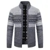 Suéter cárdigan grueso de moda para hombre, otoño e invierno, forrado de polar, con cuello alto, chaqueta de comercio exterior transfronterizo