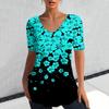 Camiseta Divertida para Mujer 2024 Verano Manga Corta Top Cuello en V Holgada Estampado de Flores Ropa Retro Camiseta de Mujer
