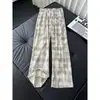 Calça xadrez estilo retrô americana transfronteiriça para homens, novo estilo de verão 2026, calça de perna reta respirável, calça casual com caimento relaxado
