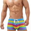 UXH Bóxer de rayas de colores para hombre europeos y americanos, sexy, con copa, bañador de rayas de colores, pantalones cortos deportivos de playa de secado rápido para hombre