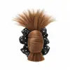 Grampo de Cabelo Peruca de Rabo de Cavalo Baixo com Bolinhas Pretas e Brancas, Estilo Penteado Despojado, Natural e Volumoso