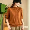 Novedad de Principios de Otoño 2026: Camiseta de Punto para Mujer con Cuello Medio Alto, Top Holgado de Color Sólido con Botones, Manga Media Versátil Capa Base MHT