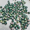 Cuentas de cerámica de color verde claro, cuentas sueltas cuadradas de tulipán y mariposa, material para collar y pulsera hecho a mano.